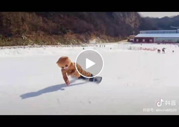 视频：网红小熊猿人山滑雪场挑战单板